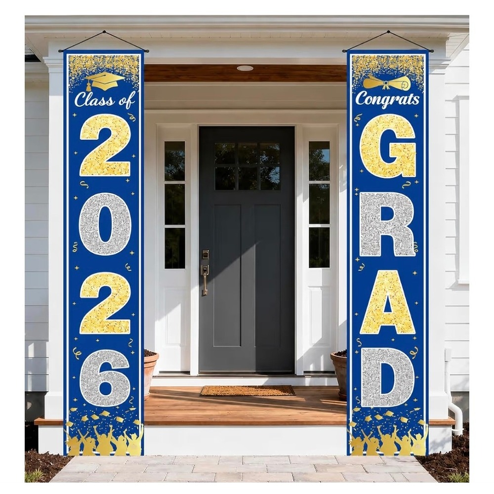 Graduation 71x12 Porch Banner Set Unisex Blue Gold Class of 2026 Decor - Picture 1 of 3